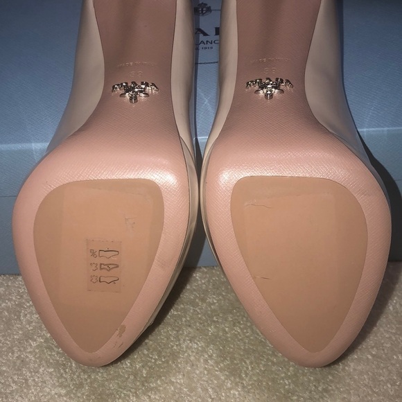 PRADA Nude Patent Leather Platform Peep Toe Pumps size 39 - Picture 7 of 11